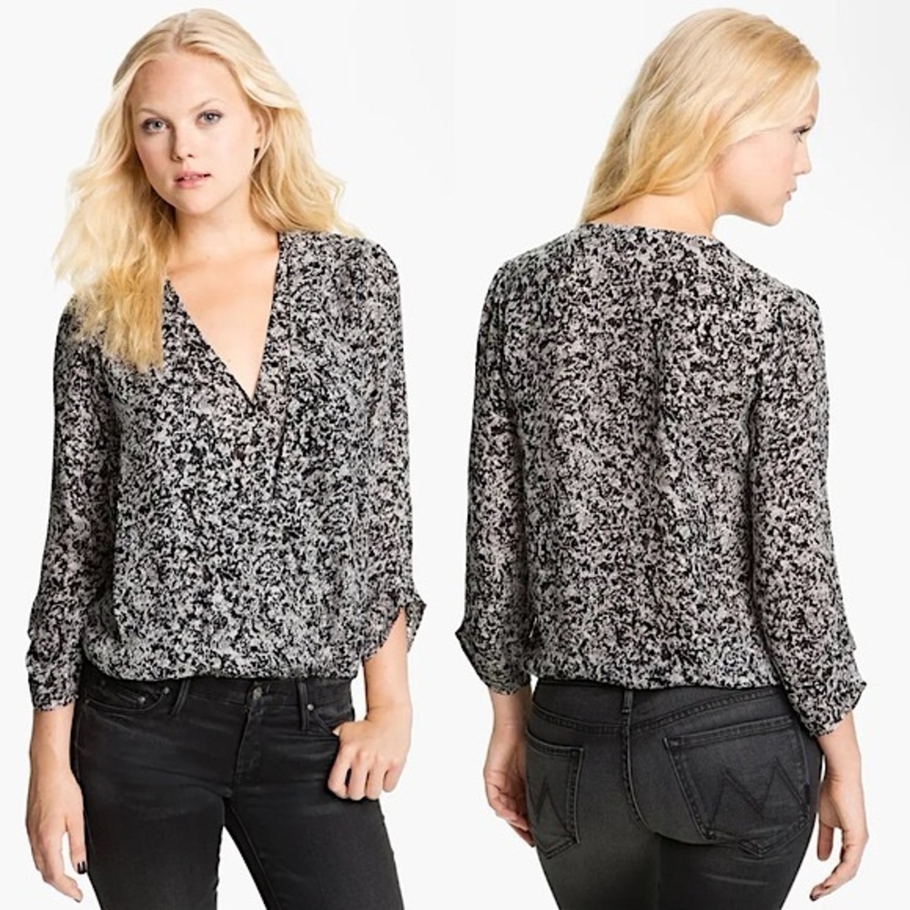 Joie Women’s Yogini Abstract Silk Chiffon Blouse in Black/White Size XS
